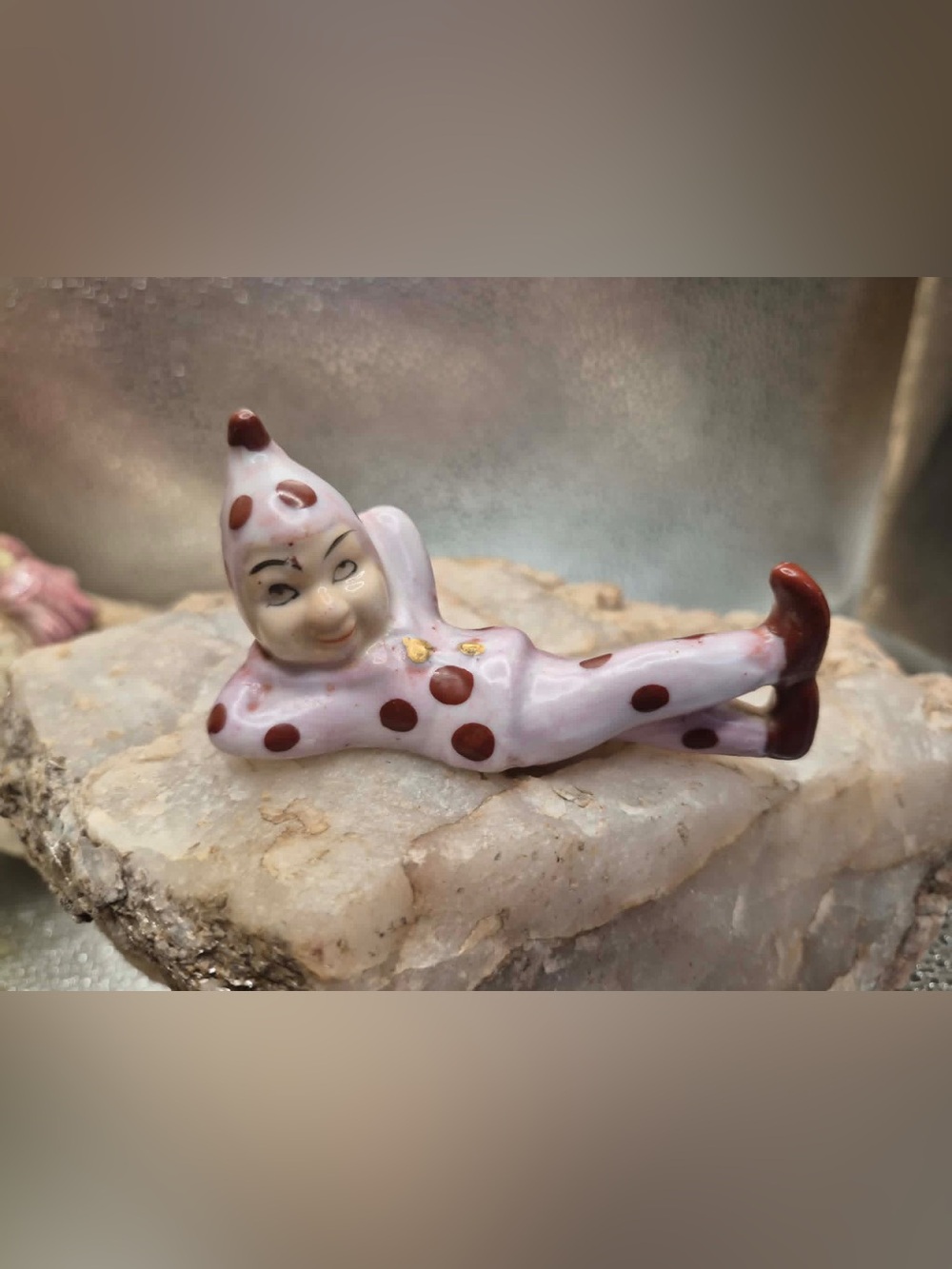 Rare MCM Polkadot Pixie Figurine - Laying Elf in Red Polkadots 1950s Japan